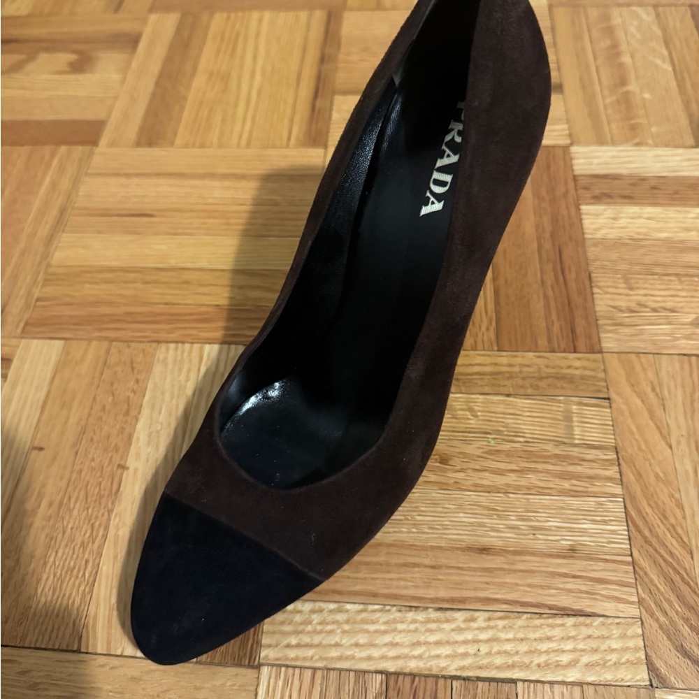 Prada Women's Two-Tone Brown and Black Suede Pump